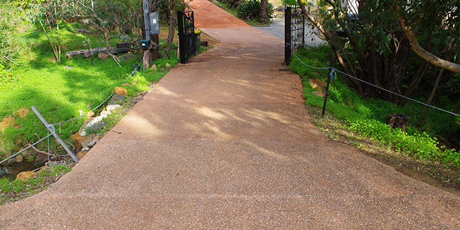 Exposed aggregate driveway.